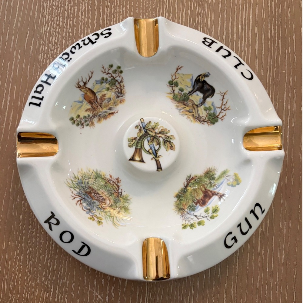 Vintage Karamursel Rod & Gun Club Royal Bavaria Ceramic Ashtray Wildlife 7.5"